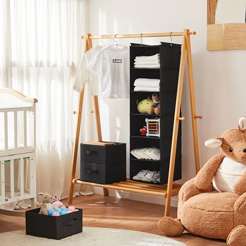MAX Houser 6 Tier Shelf Hanging Closet Organizer, Closet Hanging Shelf with 2 Sturdy Hooks for Storage, Foldable (Black) - color: Black
