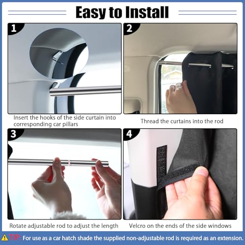 XCBYT Car Privacy Divider Curtains (3-Pack), Rigid Rod-Mounted Total Blackout Set - No Sag, No Strings - Rear Seat Divider & Side Window Shades for Car Camping, Baby Naps - color: Full Set 3-Pack(Divider+Sides)