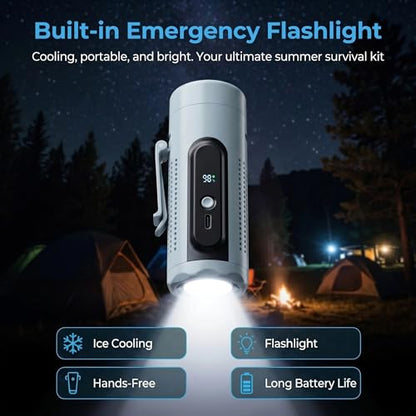 Portable Handheld Fan with Ice Cooling Plate, 3 in 1 Mini Personal Fan with Light & Clip, 5 Speed Rechargeable Fan with LED Display & Hidden Stand, Hands Free Camping Fan for Travel, Desk (Blue) - color: F9A-B2