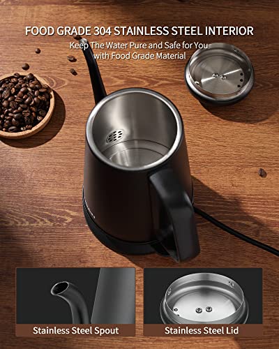 DmofwHi Gooseneck Electric Kettle(1.0L),1000W Electric Tea Kettle of 304 Stainless Steel,Auto Shut off,Water Kettle for Coffee and Tea -Matte Black - color: MATTE BLACK