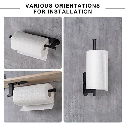 Honmein Paper Towel Holder, Upgrade SUS304 Stainless Steel Paper Towel Holder Under Cabinet, Bend-Resistant, Self-Adhesive or Drill mounting (Black) - color: Black