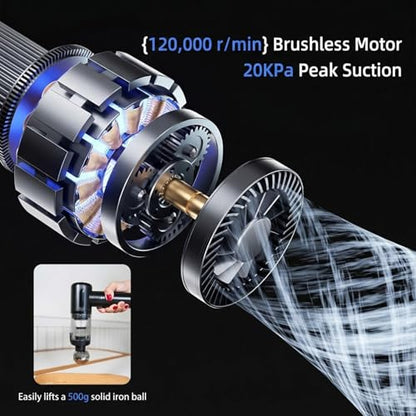 Handheld Car Vacuum Cleaner, 20000Pa Ultra-Strong Suction & Air Duster 2-in-1, Cordless Brushless Motor Portable Vacuum, 100W High Power Mini Vacuum for Car Interior, Home, Office, Pet Hair