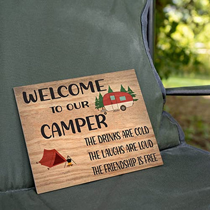 JennyGems Welcome to Our Camper Wooden Sign, Funny Camping RV Gifts and Decor and Wall Hanging, Made in USA - color: Welcome To Our Camper