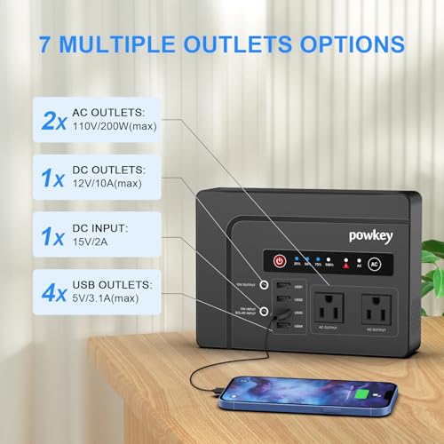 powkey 200W Portable Power Bank with AC Outlet, 146Wh Rechargeable Backup Lithium Battery, 110V Pure Sine Wave AC Outlet for Outdoor RV Trip Travel Home Office Emergency - color: Black