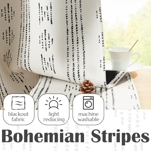 jinchan 95% Blackout Boho Kitchen Curtains 36 Inches Cafe Tier Curtains Bohemian Small Drapes for Bedroom RV Basement Half Window Room Darkening Thermal Insulated 2 Panels Black on Beige - color: 95% Blackout | Black on Beige, size: 25"W x 36"L (Pack of 2