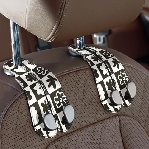 CoBak Purse Hook for Car - Universal Premium Stitched Leather and Aluminum-Magnesium Alloy Double Car Seat Back Storage Hook for Purses, Handbags, Bags (2 Pack),Chess Flower - color: Chess Flower, size: 2-Hooks