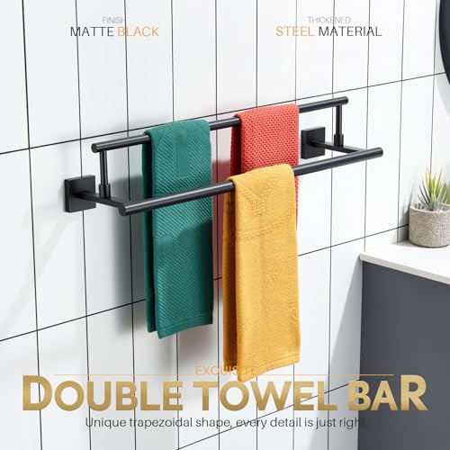 KOKOSIRI Bathroom Towel Bars 20 Inch Double Towel Rails Matte Black Towel Holder for Kitchen Garage Wall Mount Stainless Steel B5009BK-L20 - color: Matte Black, size: 20-Inch