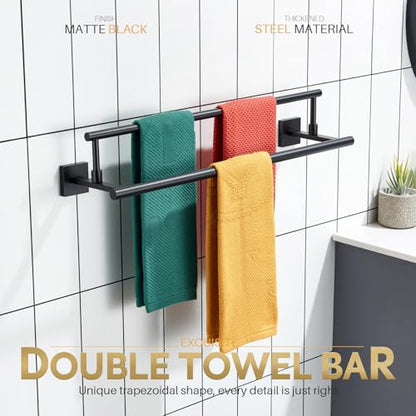 KOKOSIRI Bathroom Towel Bars 20 Inch Double Towel Rails Matte Black Towel Holder for Kitchen Garage Wall Mount Stainless Steel B5009BK-L20 - color: Matte Black, size: 20-Inch