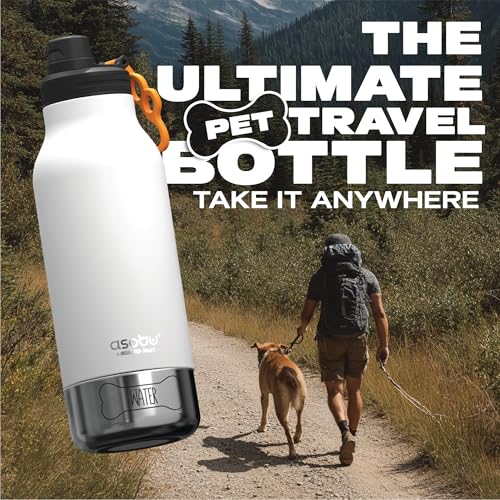 asobu Buddy Bottle a Stainless Steel Insulated Water Bottle for with Removable Dog Water Bowl and Dog Food and Treat Storage Bowl (White, 34 oz Water Bottle | 2 Bowls) - color: White
