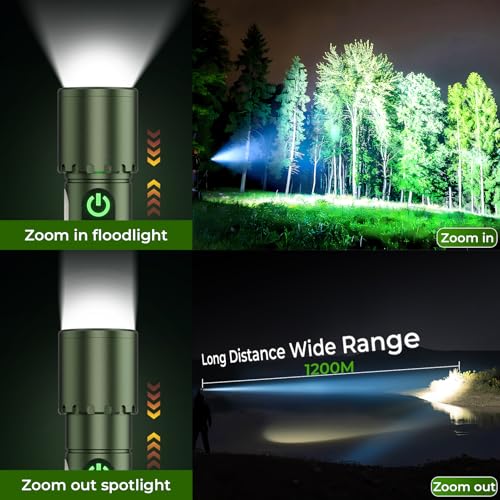 ADDplus Magnetic Flashlight Rechargeable,2000LM 5000mAh Flashlights High Lumens with 18 Modes,Waterproof, Adjustable,Powerful Flash Light,Multi-Flashlights for Home,Car,Hiking,Camping(1, Green) - color: Green