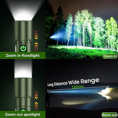 ADDplus Magnetic Flashlight Rechargeable,2000LM 5000mAh Flashlights High Lumens with 18 Modes,Waterproof, Adjustable,Powerful Flash Light,Multi-Flashlights for Home,Car,Hiking,Camping(1, Green) - color: Green