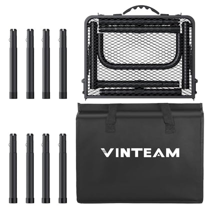VINTEAM Camping Folding Grill Table | 3 Adjustable Heights | Lightweight, Portable Aluminum Table for BBQs, Picnic, and Outdoor Use | Mesh Desktop, 66lbs Weight Capacity - style: 2-Fold Mesh Tabletop