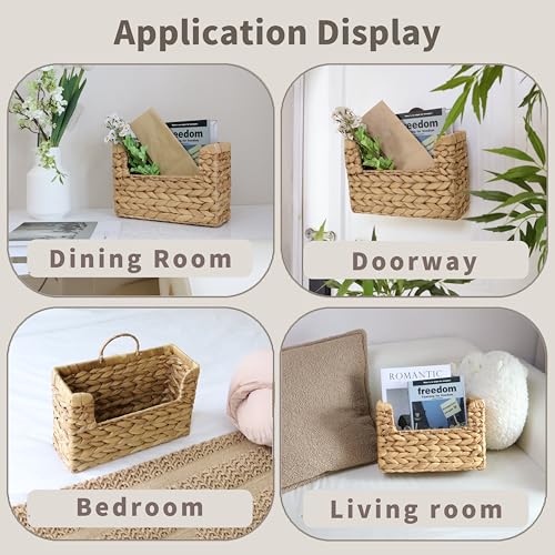 GYASVWU Water Hyacinth Hanging Basket with Handle, Woven Wall Baskets Storage, Wicker Front Door Basket, Wall Mounted Organizer, Farmhouse Baskets for Flowers/Magazine/Fruit Storage (Water Hyacinth)