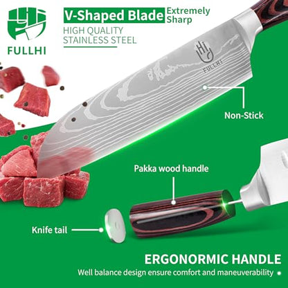 FULLHI 15pcs Japanese Knife Set with Magnetic Knife Block Holder, Japan Stainless Steel Blades, Ergonomic Handles for Professional and Home Cooking（Coffee wood, Magnetic Block Knife Set) - color: Coffee wood, size: Magnetic Block Knife set