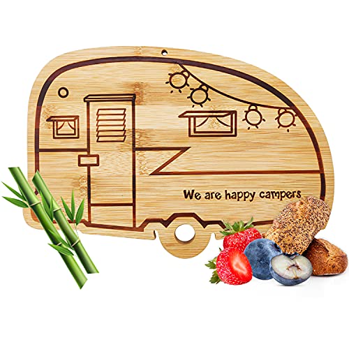 Happy Camper Bamboo Cutting Board,Retro RV Engraved Camping Cutting Board, Camper Decor RV Gift for Couple,Camping,Housewarming&Party - style: small