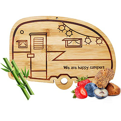 Happy Camper Bamboo Cutting Board,Retro RV Engraved Camping Cutting Board, Camper Decor RV Gift for Couple,Camping,Housewarming&Party - style: small