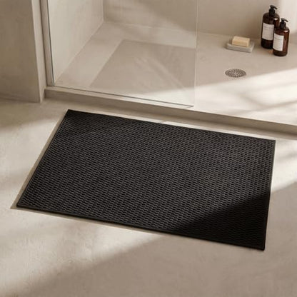 Triohero Bathroom Rugs Non Slip Washable, Super Absorbent Thin Bath Mat Small Quick Dry Low Pile Bathroom Rug, Black 20"x30" - color: Black, size: 20"x30"
