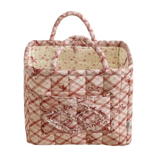 Storage Basket Boho Fabric Large Collapsible Floral Laundry Nursery Hamper Portable Folding Storage for Clothes Toys (Red Bow) - color: Red Bow