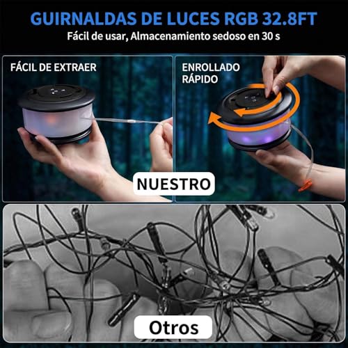 Camping String Lights,2 in 1 Upgraded 32.8FT Rechargeable Tent Lights String with 19 Lighting Modes,Quick Storage camping lights，Portable LED Lamp for Bedroom Yard Decor Christmas Camping(Black) - style: Black
