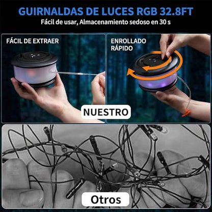 Camping String Lights,2 in 1 Upgraded 32.8FT Rechargeable Tent Lights String with 19 Lighting Modes,Quick Storage camping lights，Portable LED Lamp for Bedroom Yard Decor Christmas Camping(Black) - style: Black