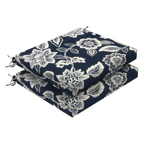 DYTXIII Set of 2 Outdoor Chair Cushions, Water Resistant 18.5"x16"x2" Square Seat Cushion for Patio Dining Chairs, High-Density Replacement Pads for Indoor Outdoor Furniture - Vines Navy - color: Vines Navy, size: Set of 2