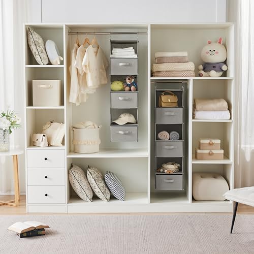MAX Houser 6 Tier Shelf Hanging Closet Organizer, Closet Hanging Shelf with 2 Sturdy Hooks for Storage,2 Pack, Foldable (Light Grey) - color: Light Grey-2