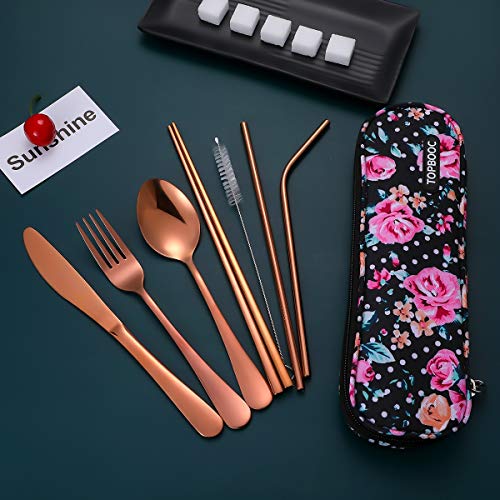 Travel Utensils,Reusable Silverware Set To Go Portable Cutlery Set with a Waterproof Carrying Case for Lunch Boxes Workplace Camping Picnic (Rosegold) - color: Rosegold