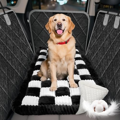 Thickened Dog Bed for Car Back Seat, Upgraded Bottom Non-Slip, Fits Hard Bottom car seat Cover for Dogs, Premium Mixed Color, Dog Car Seat Cover (Black-White) - color: Black-White