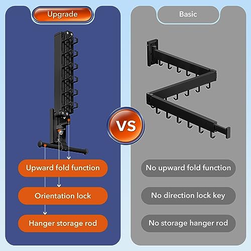 BOQORAD Drying Rack Clothing, Retractable Clothes Drying Rack,Wall Mounted Laundry Rack, Laundry Drying Rack Wall Mount,Collapsible Clothes Rack,can Fold Upward & Left & Right,Black Color - size: Plus-Black