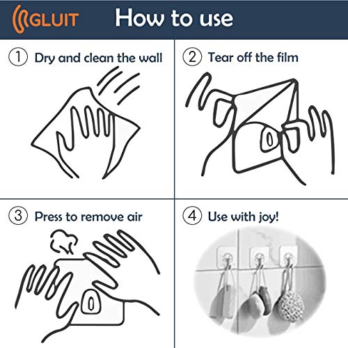 GLUIT Adhesive Plastic Clear Utility Hooks Transparent Hook for The Drill-Free Wall 20 pcs