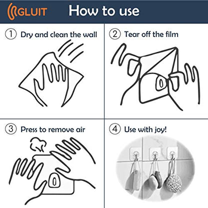 GLUIT Adhesive Plastic Clear Utility Hooks Transparent Hook for The Drill-Free Wall 20 pcs