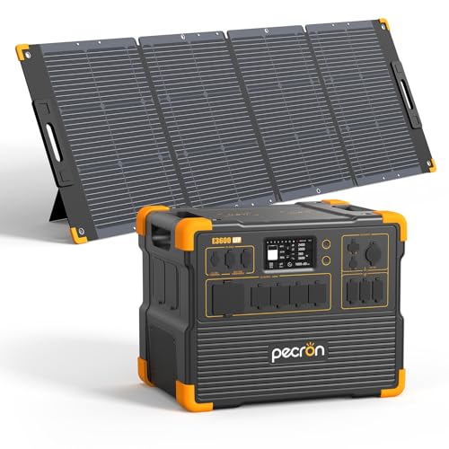 PECRON Solar Generator E3600LFP 3072Wh with 300W Solar Panel, 5x3600W AC Outlets Portable Power Station, LiFePO4 Battery Backup Expanded to 18.43kWh, Power Station for Home Use, RV, Camping, CPAP - style: E3600LFP+300W