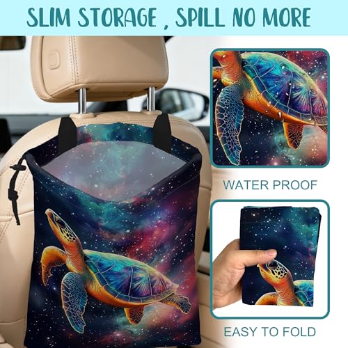Colorful Galaxy Nebula Car Garbage Bag Sea Turtle Drawstring Car Trash Bag Hanging for Back Seat with Adjustable Buckle Canvas Vehicle Trash Can Easy-to-Install - color: Colorful Galaxy Nebula