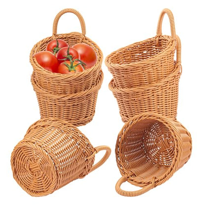 6 Pack 6.3 x 5 inch Woven Hanging Fruit Basket, Wall Hanging Wicker Baskets, Wall fruit Wicker Basket for Kitchen, Planter, Vegetable & Fruit, Boho Home Decor - size: 6 Pack 6.3 x 5 inch