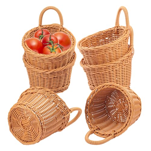 6 Pack 6.3 x 5 inch Woven Hanging Fruit Basket, Wall Hanging Wicker Baskets, Wall fruit Wicker Basket for Kitchen, Planter, Vegetable & Fruit, Boho Home Decor - size: 6 Pack 6.3 x 5 inch