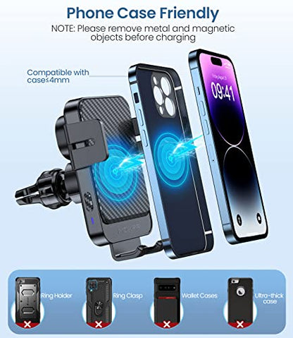 Wireless Car Charger, MOKPR 15W Fast Charging Auto-Clamping Car Mount Universal Hands-Free Car Charger Mount for Dash Windshield Air Vent Compatible with iPhone 16 15/14/13/12, Samsung S23/S22/S21,etc - color: Grey