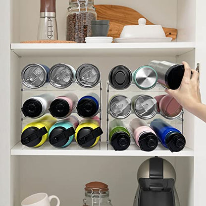 Spaclear 6 Pack Water Bottle Organizer, Stackable Kitchen Home Pantry Organization and Storage Shelf, Plastic Water Bottle Holder for Kitchen Cabinet Storage, Wine Tumbler Travel Mug Cup Organizer - size: 18 Bottles