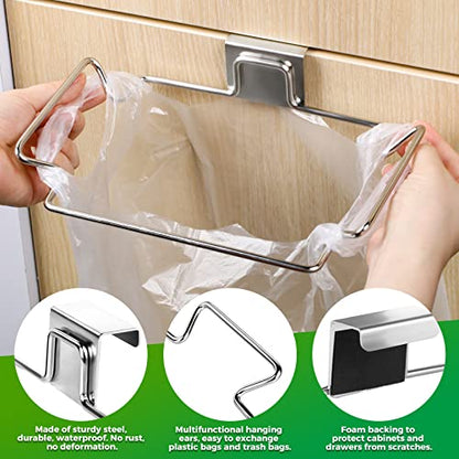 Trash Bag Holder,2 Pack | for Cabinet Door and Cupboards,Stainless Steel,Plastic Bag Holder Under Sink,Use for Kitchen,Bathroom,Camper - color: Silver