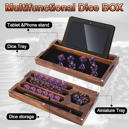 Dice Tray with Stand, Dice Tray with Holder, Dice Rolling Tray, Dices Tray for Rolling with Magnetic Lock Secures Lid Portable Trays for Tabletop Dice Holder Case for Tabletop