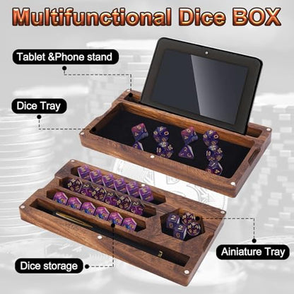 Dice Tray with Stand, Dice Tray with Holder, Dice Rolling Tray, Dices Tray for Rolling with Magnetic Lock Secures Lid Portable Trays for Tabletop Dice Holder Case for Tabletop
