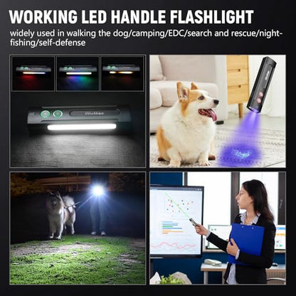 Wurkkos HD01 PRO 6-in-1 Flashlight with White Light UV Light&Green Light and Side Light,Working Handle Flashlight with Magnetic 1200LM for Outdoor Camping - color: HD01 PRO black-6K-2