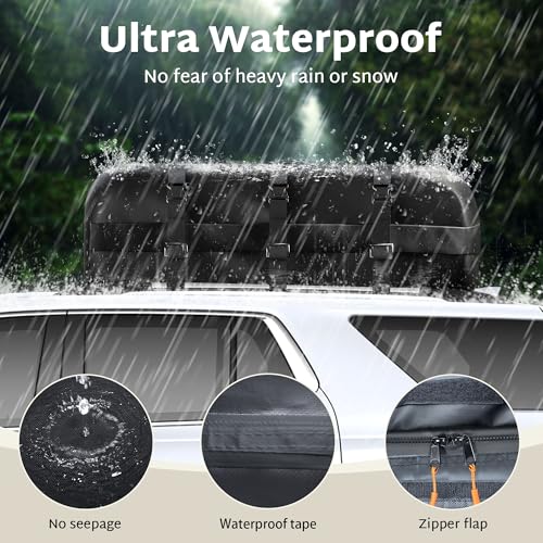 iBirdie Roof Rack Cargo Carrier 30.1 Cubic Feet, Soft-Shell Rooftop Cargo Box, Waterproof Heavy Duty 1200D for Car with/Without Roof Rack, Includes Anti-Slip Mat, Door Hooks, 52x40x25 inches