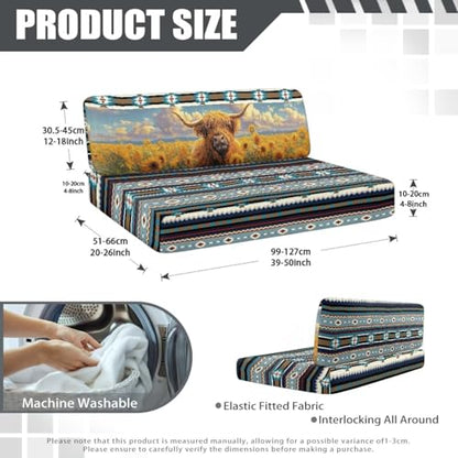 RV Sofa Covers - Elastic Camper Cushion Slipcovers, Aztec Cattle Sunflower Non-Slip Furniture Protector for RV Dinette & Travel Trailer (Indoor Use, Lightweight) - color: Aztec Cattle Sunflower