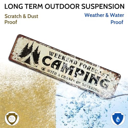 Weekend Forecast Camping with a Chance of Drinking Sign, Metal Tin Signs 4x16 Inch - color: V-139