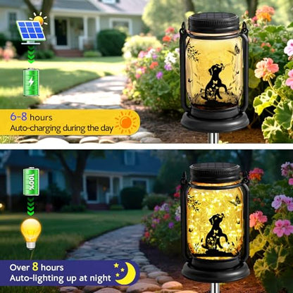 2 Pack Dog Solar Lanterns 3-IN-1 Outdoor Waterproof - Birthday Gifts for Dog Lovers Women Mom Christmas, Mason Jar Hanging Lanterns with Stake, Garden Decor Lights for Patio Yard Balcony Decorations - style: Dog-2