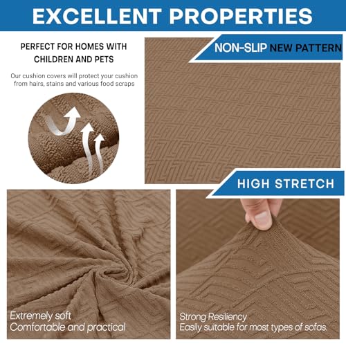 ZNSAYOTX Stretch Cushion Covers Sofa Loveseat Cushion Couch Seat Covers Slipcovers Soft Replacement Unique Pattern Furniture Protector with Elastic Bottom (Light Coffee, 1 Pc 2-Seat Cushion Cover) - color: Light Coffee, size: 1 Cushion Loveseat