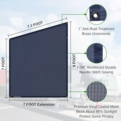 Tentproinc RV Awning Side Sun Shade Screen 9'X7' Mesh Sunshade for Motorhome Camping Trailer Awning Sunscreen Screenshade Block UV Glare Sunblocker - 3 Year Warranty (Navy Blue) - color: Navy Blue