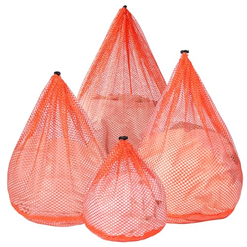 4Pcs Mesh Laundry Bags Washing Machine Mesh Wash Bags for Clothes,Underwear,Lingerie, Bed Linen with Drawstring Closure Sturdy(4 Size, Orange) - color: Orange, size: Pack 4 pcs