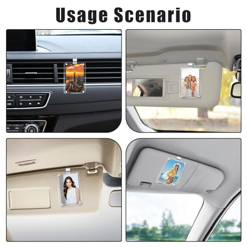 2 Pcs Car Sun Visor Photo Holder, Acrylic Magnetic Car Picture Holder with Visor Clips, Transparent Personalized Frame for Family Photos, Universal Fit for All Vehicles