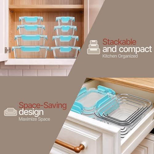 Bakken Borosilicate Glass Food Storage Containers with Lids 24 Pieces, BPA-Free Stackable Lunch & Leftover Containers, Microwave, Freezer & Dishwasher Safe, 100% Airtight Leak-Proof, Aqua - color: Aqua